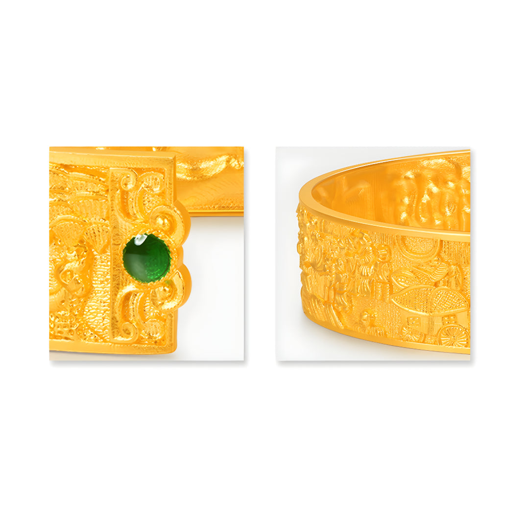24K Along the River During the Qingming Festival Hand-carved Ancient Style Gold Bracelet