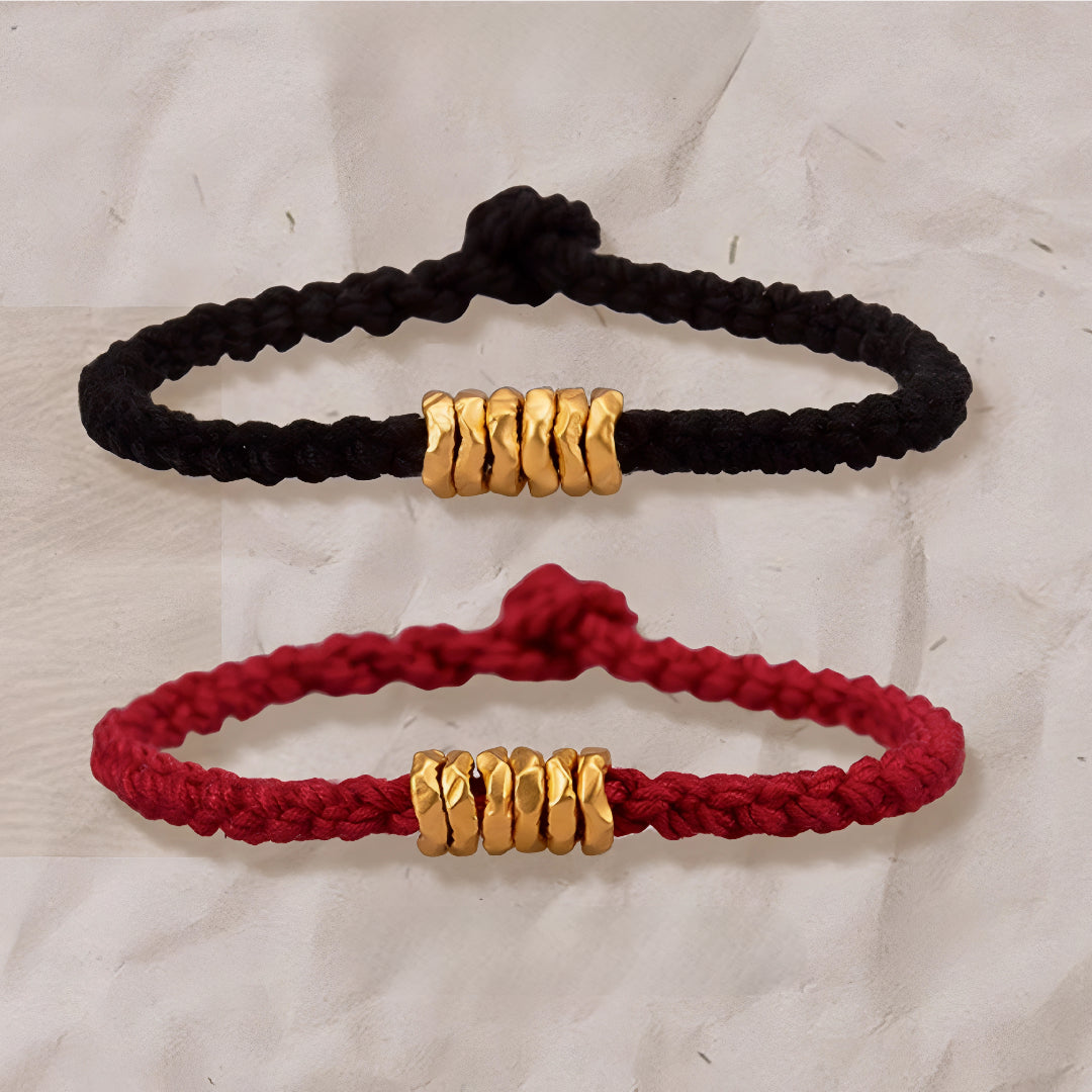 24k Pure 999 Gold Beads with Braided Rope Bracelet Great for Couple Gift