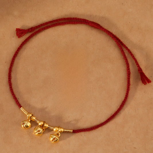 24k Solid 999 Gold Bell Charm Pendant with Red String Braided Rope Bracelet and Anklet Good Fortune