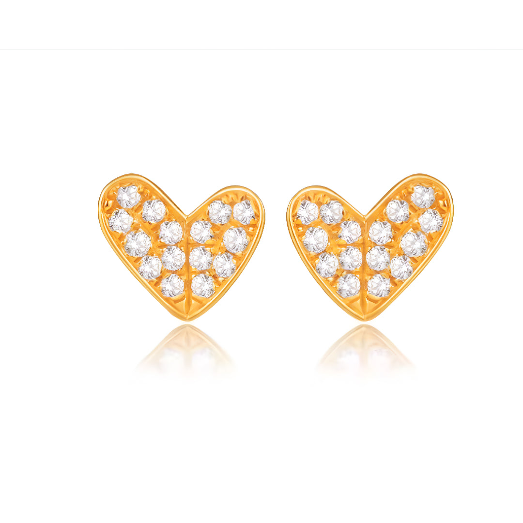 18k Real Gold Zircon Heart Shape Minimal Stud Earrings