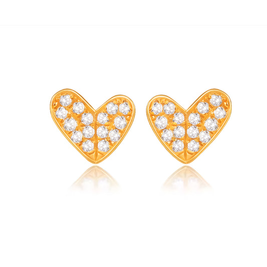 18k Real Gold Zircon Heart Shape Minimal Stud Earrings