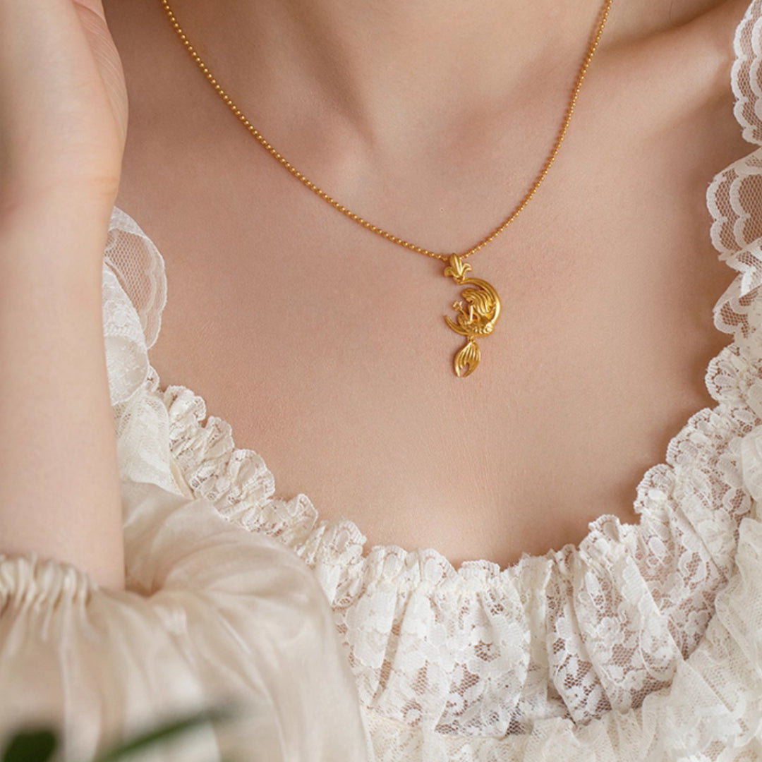 24K Real Gold Little Mermaid Gold Pendant