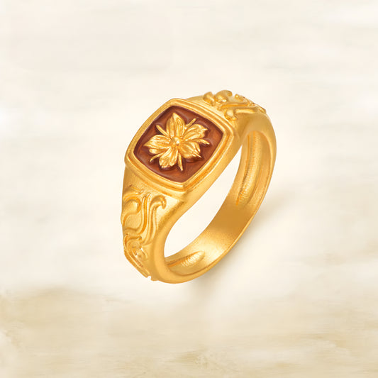 24K Pure Gold Flower Ring enamel Band Stacking Ring