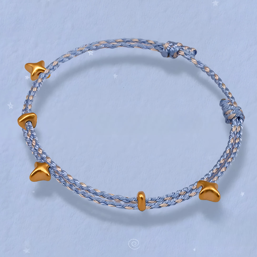 24k Pure 999 Gold Sea of Star Charm with Red or Blue Braided Rope Bracelet