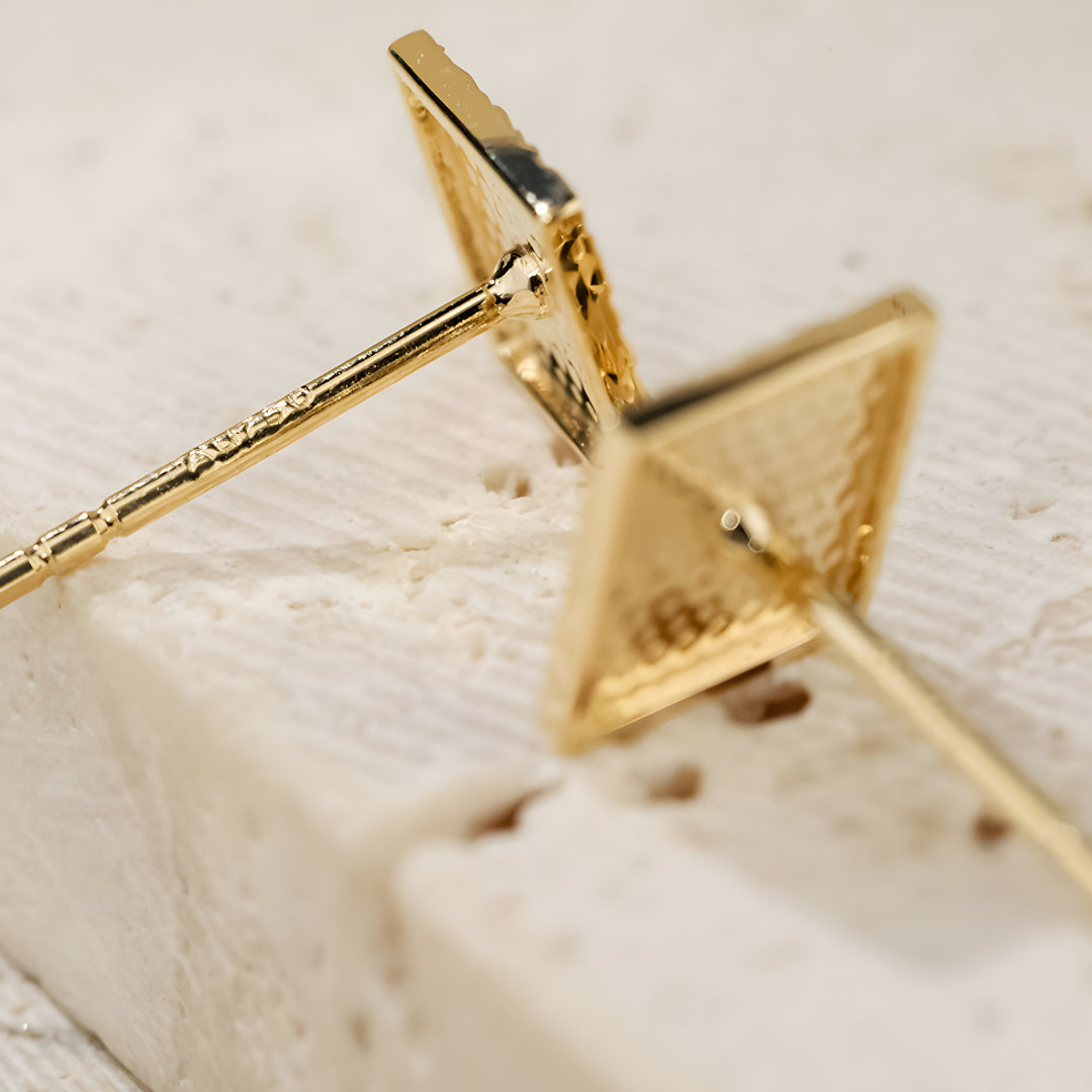 18K Gold Unique and Trendy Square Shattered Scale Stud Earrings