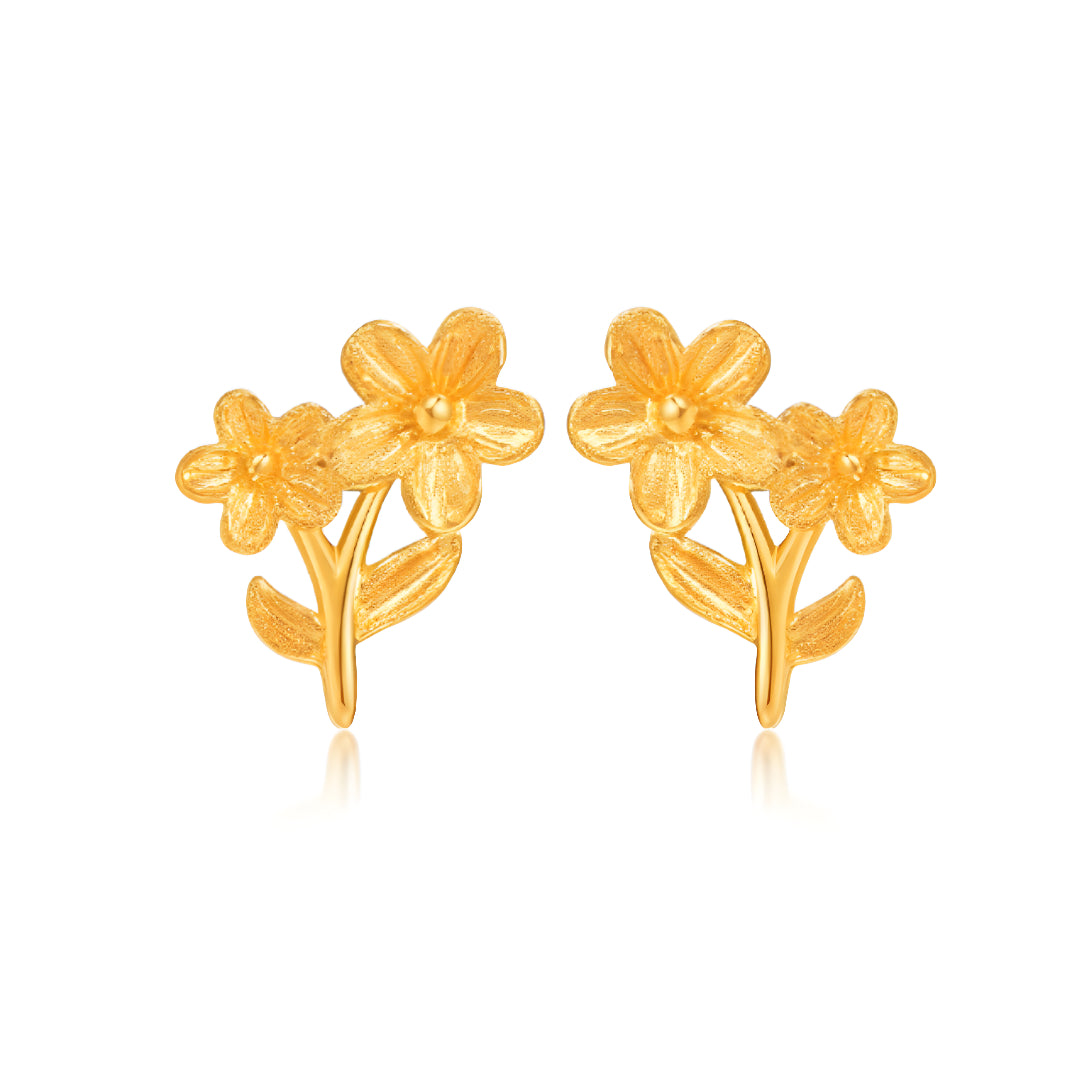 24K Real Gold Flowers 5G Gold Stud Earrings
