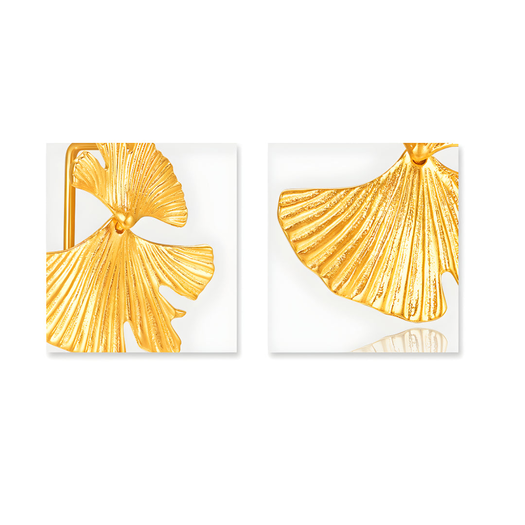 24K Pure Gold Ginkgo Biloba Leaf Earrings