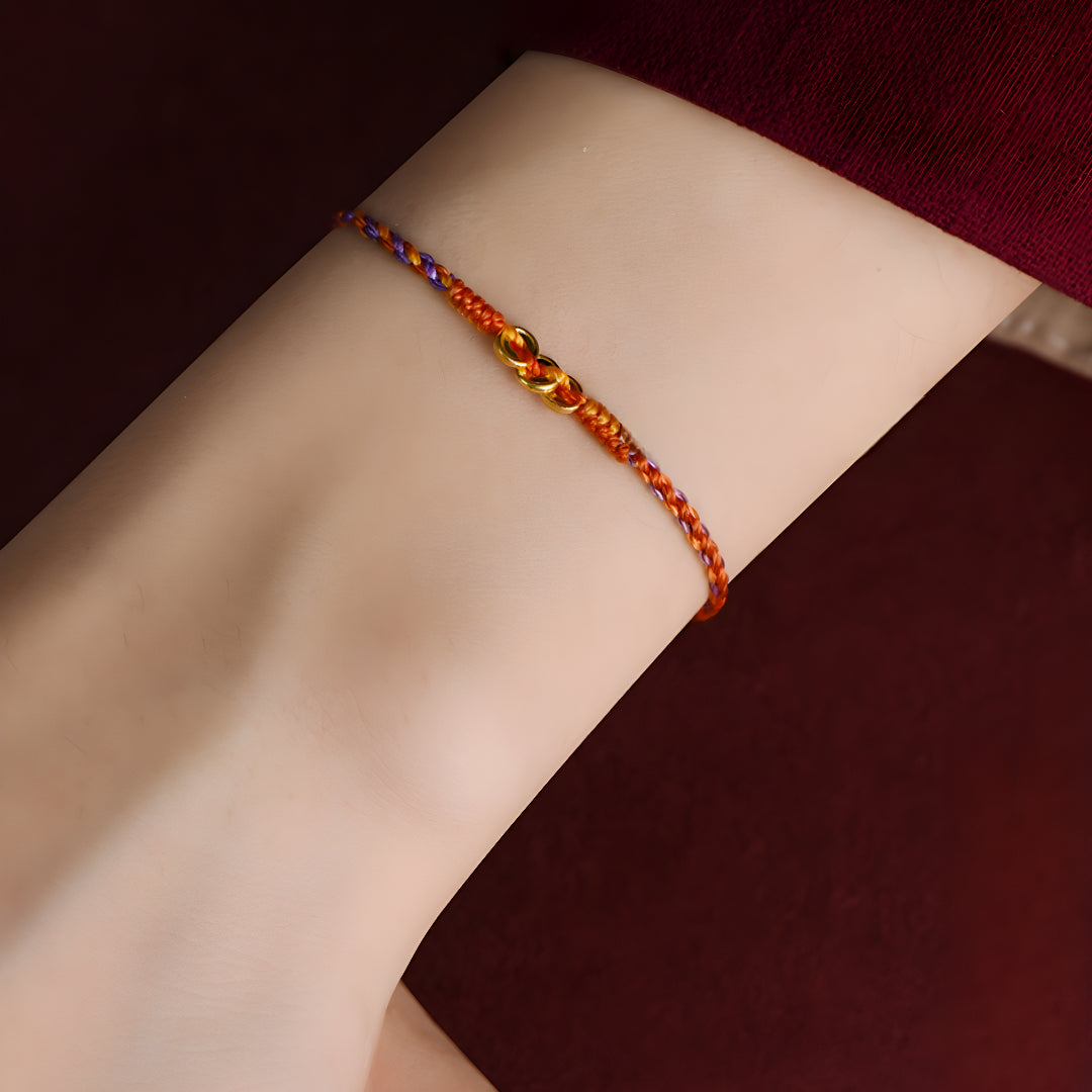 24k Mini Solid 999 Gold Coins Charm Red Rope The 9th Luck era for Men and Women Blessing and Safe Braided Bracelet