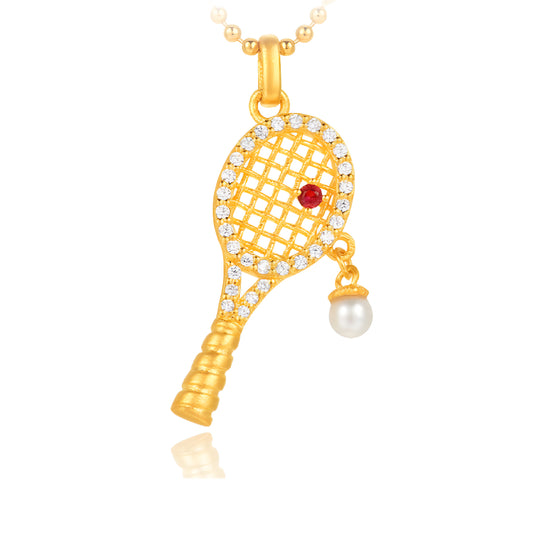 24K Pure Solid Gold Sports Tennis Racket Pendant Charm - Gypsophila Co.
