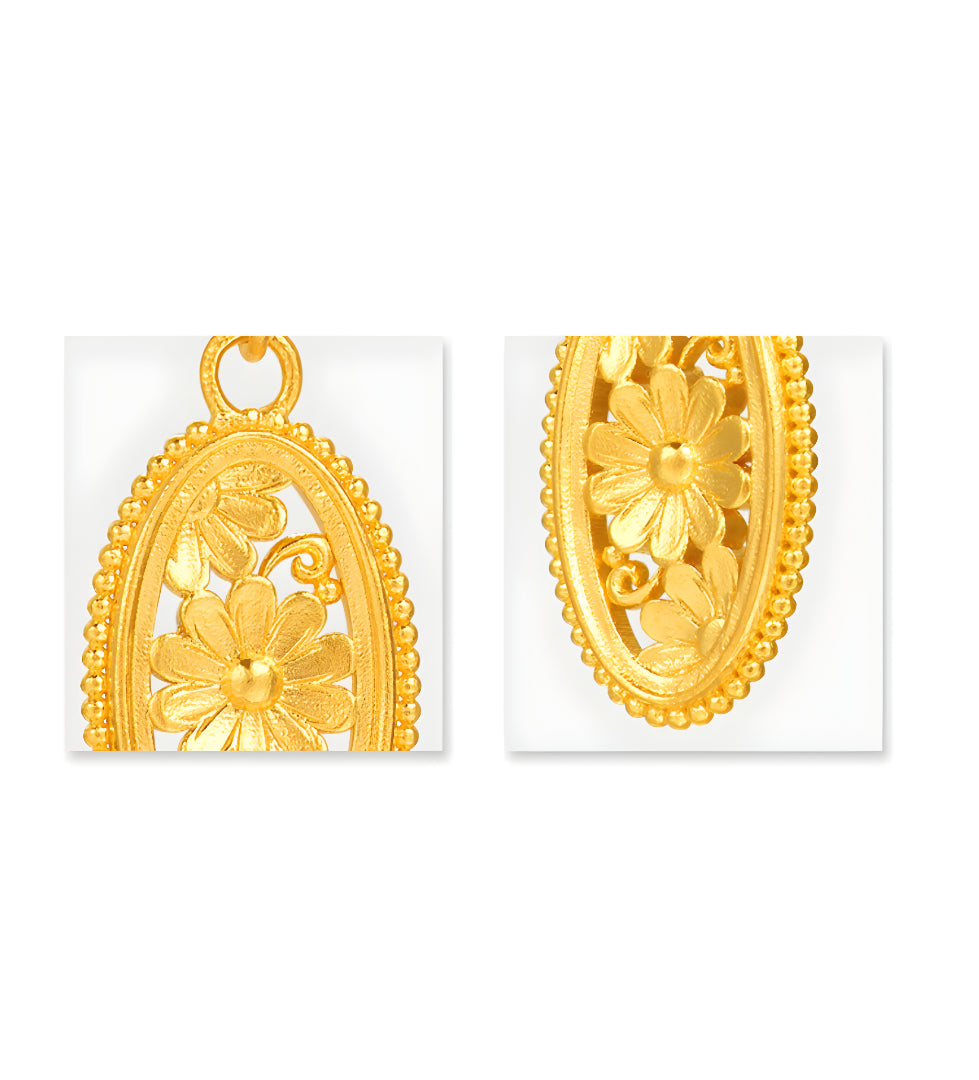 24K Pure Gold Mulberry Flower Totem Vintage Style Earrings - Gypsophila Co.