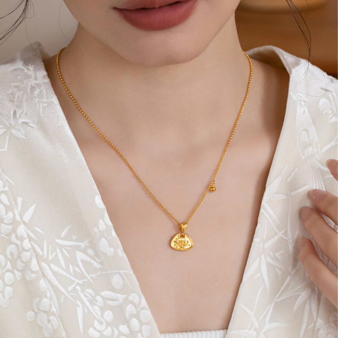 24k Real Gold Ancient Triditional Style Solid Snow Orchid Flower Pendant