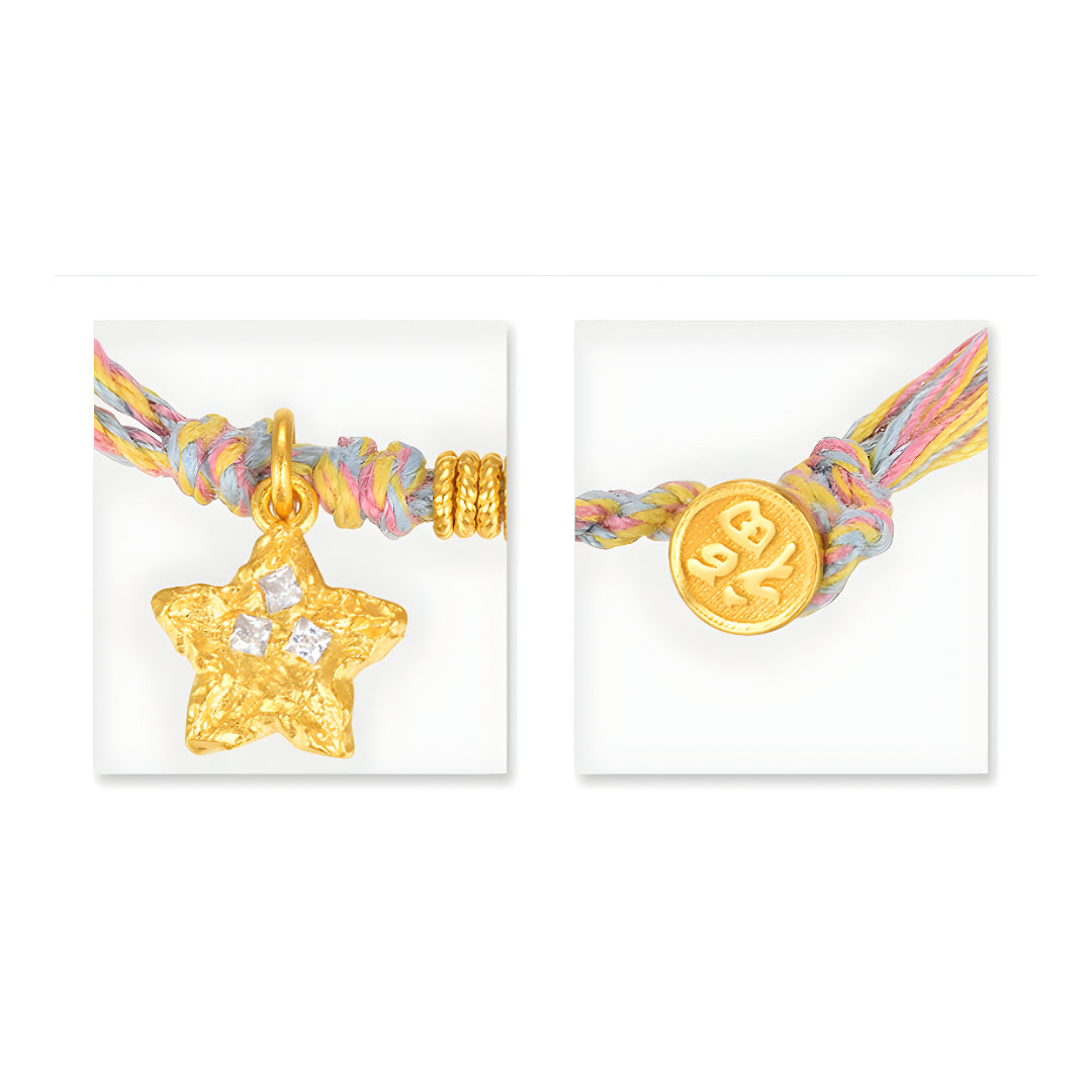 24k pure gold Little Lucky Star Charm with Braided Rope Bracelet - Gypsophila Co.
