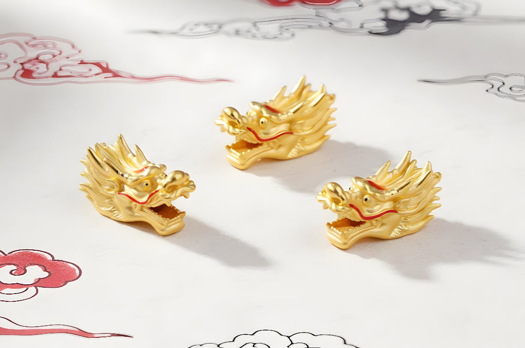24K 999 Pure Gold 3D Hard Gold Zodiac Dragon Head Good Luck Charm D.I.Y Pendant