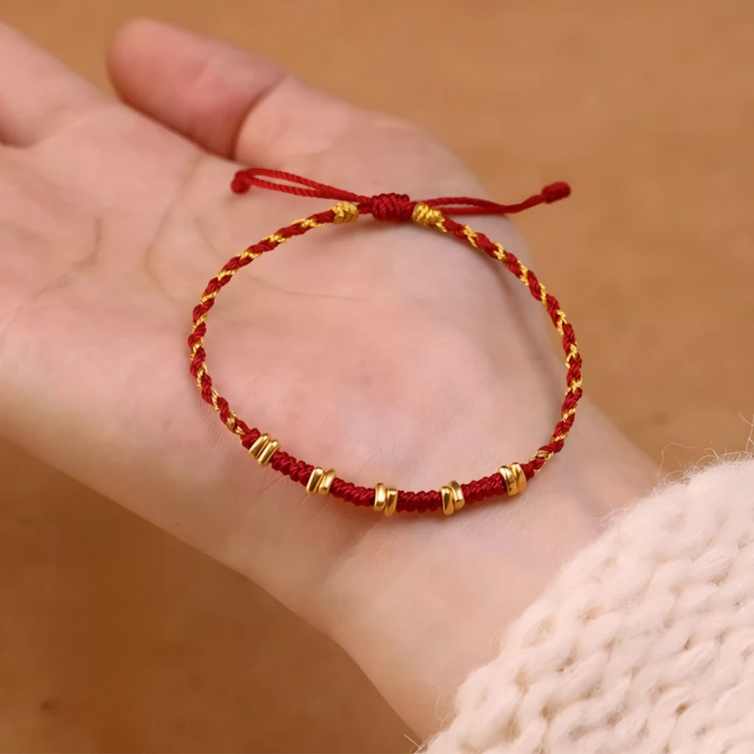 24k Solid 999 Gold Blessing Beads with Red String Braided Rope Bracelet and Anklet for Good Luck