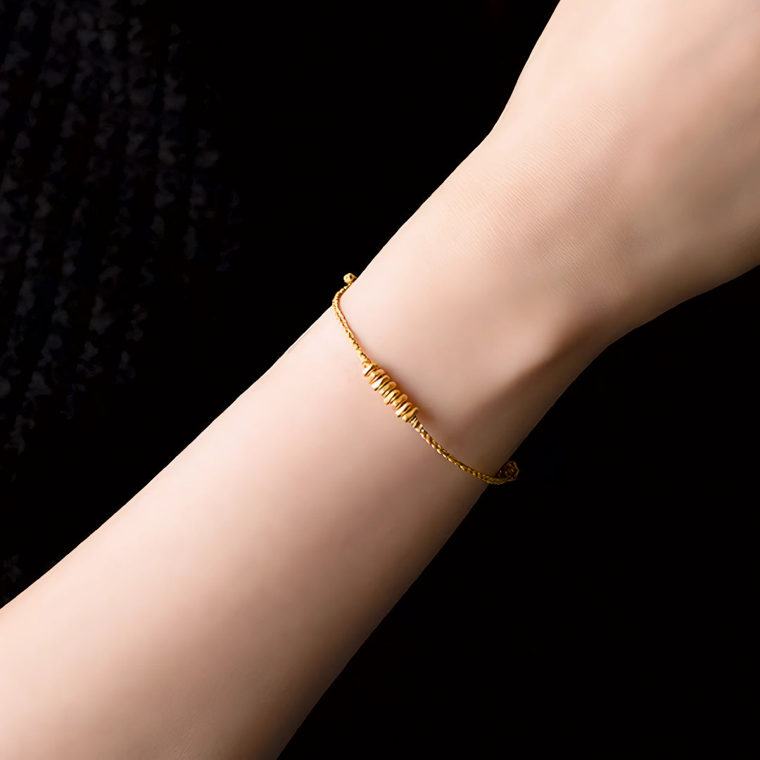 24k Pure 999 Gold Lucky Beads Cube with Golden Rope Bracelet