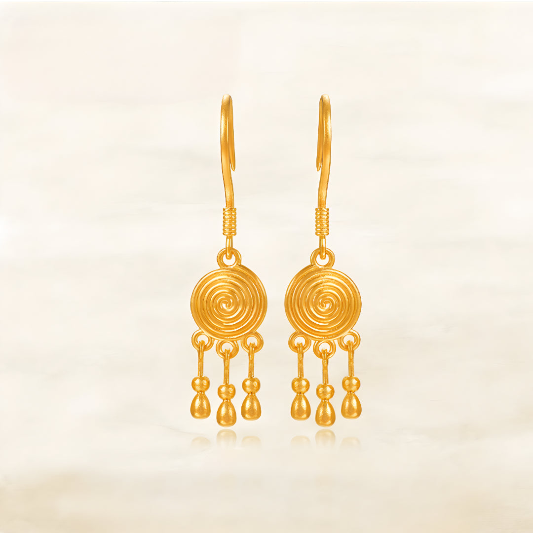 24K Pure Gold Ethnic Style Tassel Swirl Pattern Hoop Earrings - Gypsophila Co.