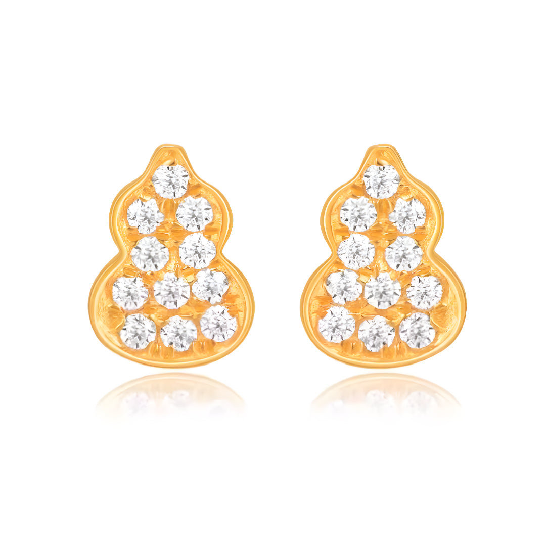 18k Real Gold Zircon shinning Gourd Stud Earrings