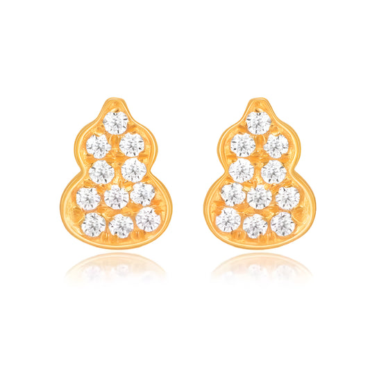 18k Real Gold Zircon shinning Gourd Stud Earrings