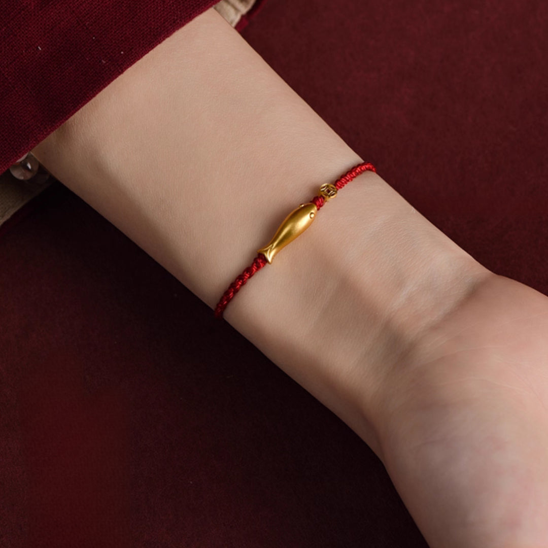 24k Solid 999 Gold Koi Carp Lucky Fish Red Rope Bracelet for Men and Women Braided Bracelet Bring Luck and Wealth