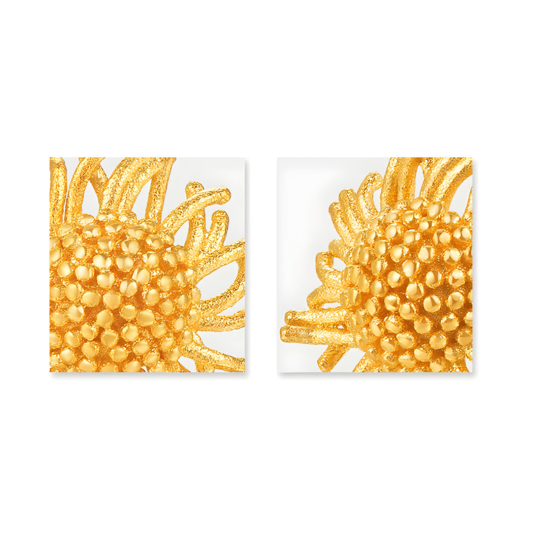 24K Real Gold Van Gogh Sunflower Stud Gold Earrings