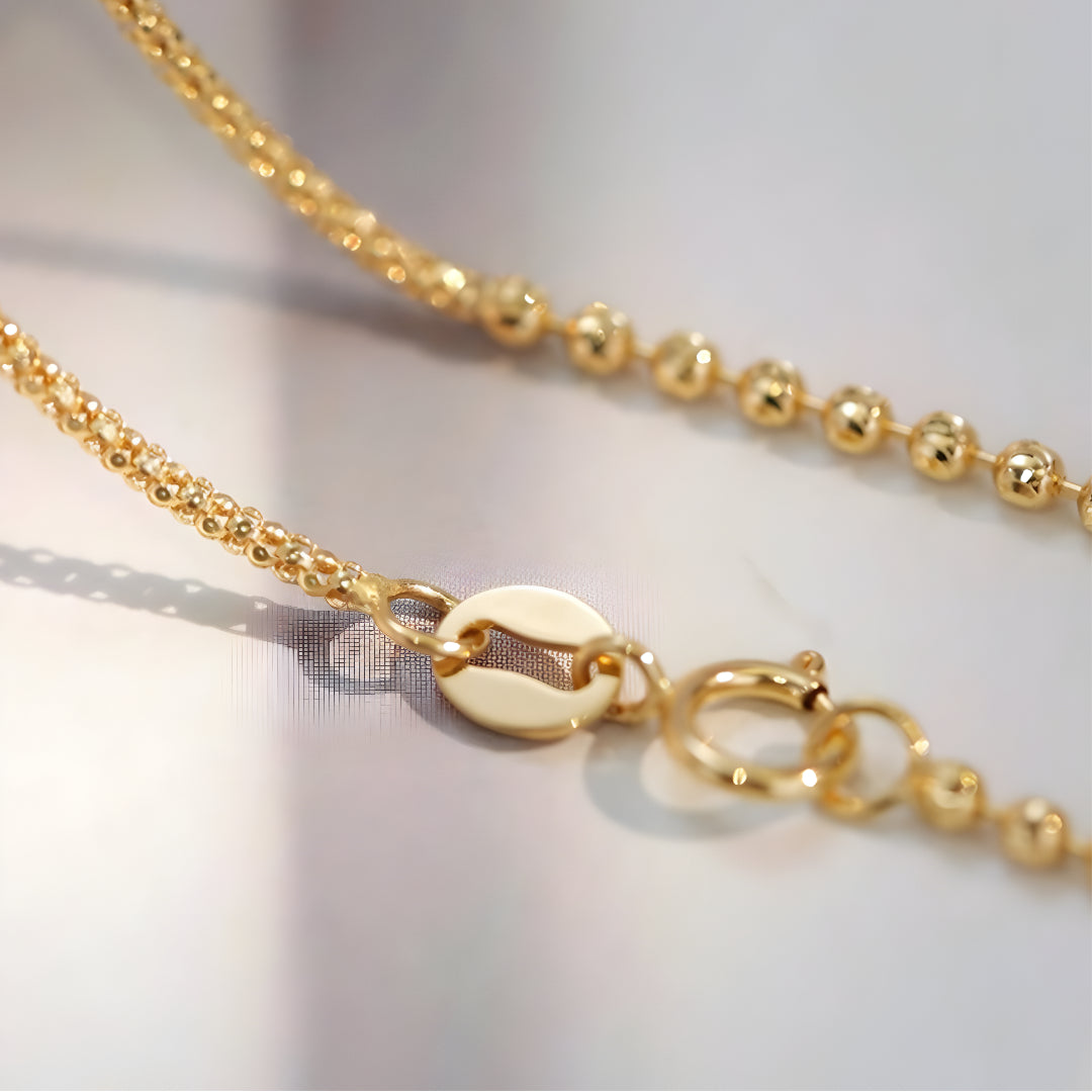 18K Real Gold Cat eye Beads chain Necklace