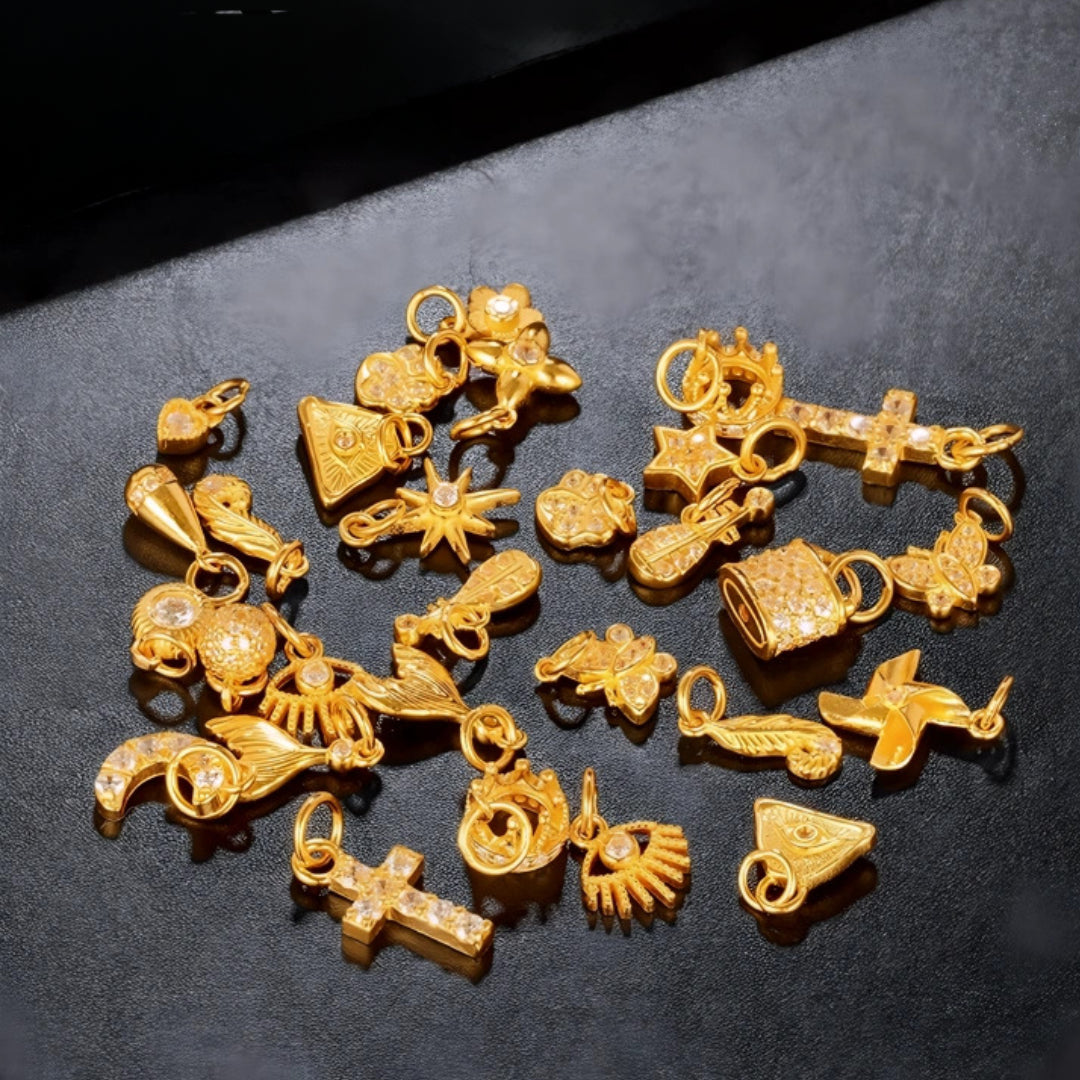 24k Pure 999 Gold Moissanite Star Moon Butterfly Gourd Small D.I.Y Charm