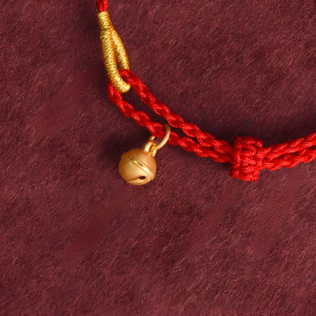 24k Pure Gold 999 Gold Beads Bell Red Rope Braided Bracelet Men and Women Couple Good Luck Bracelet