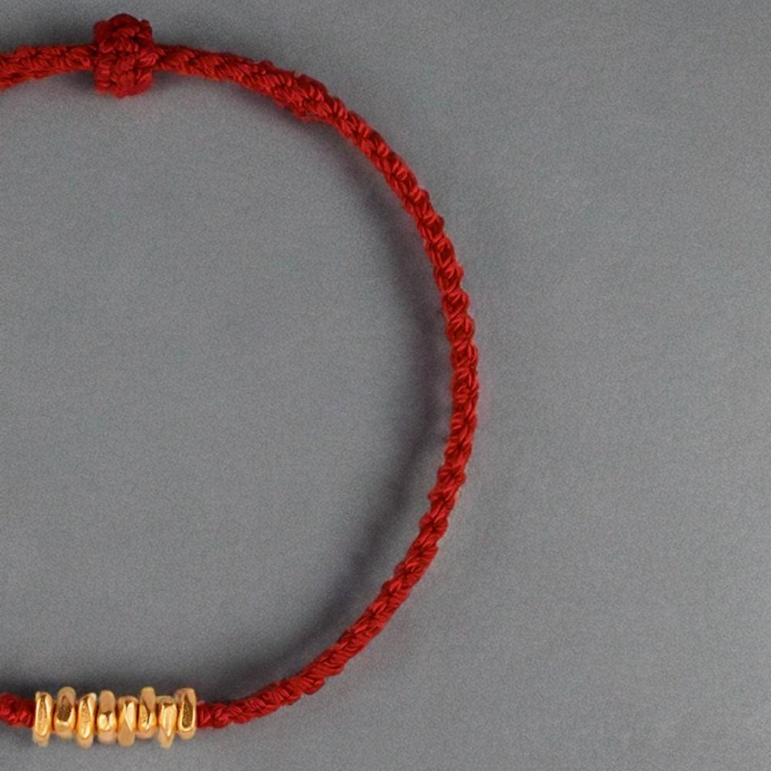 24k Pure 999 Gold Lucky Beads with Red Rope Bracelet