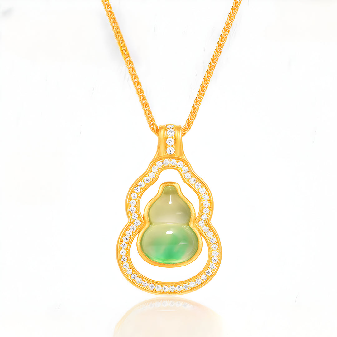 24K Gold Jade Lucky Gourd Pendant with Necklace - Gypsophila Co.