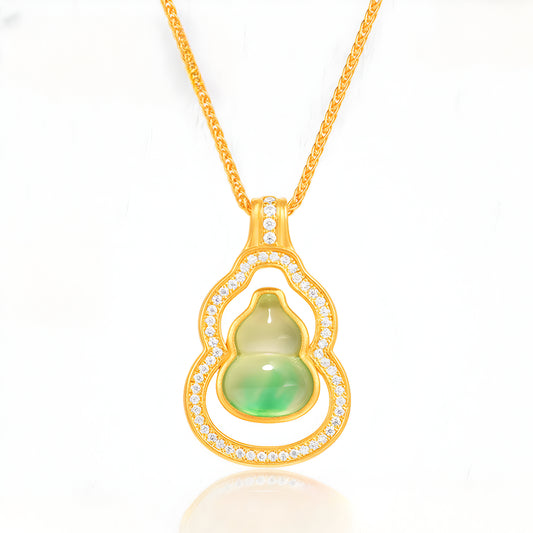 24K Gold Jade Lucky Gourd Pendant with Necklace - Gypsophila Co.
