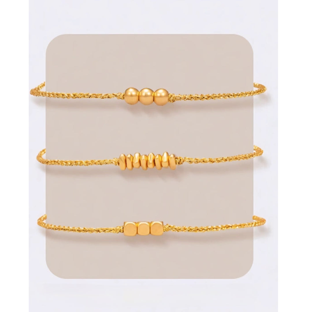 24k Pure 999 Gold Lucky Beads Cube with Golden Rope Bracelet