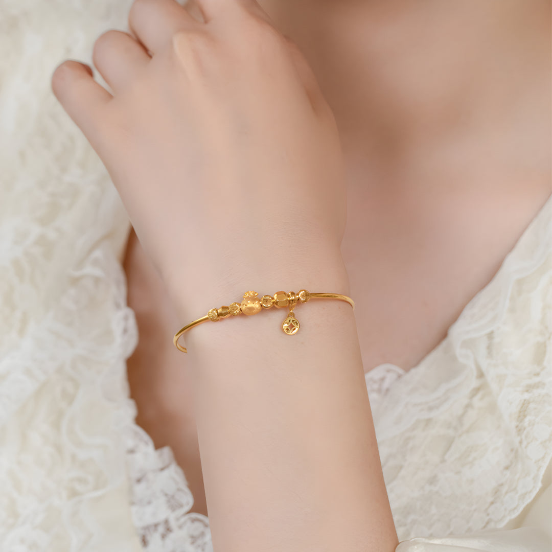 24K Pandora Lucky Money Wealth Bag Gold Bracelet Pure Gold 5G Fashion Stretch Bracelet - Gypsophila Co.