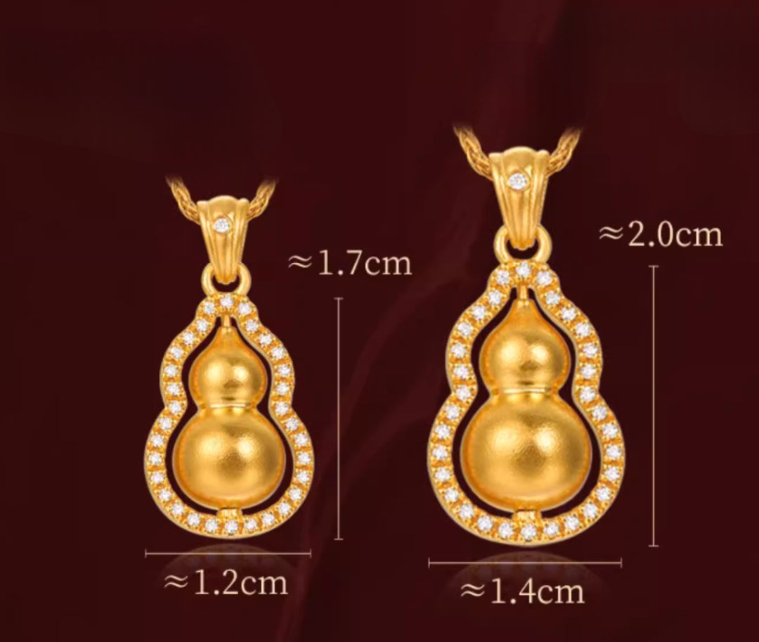 24K Pure Solid Gold Gourd Lucky Pendant - Gypsophila Co.