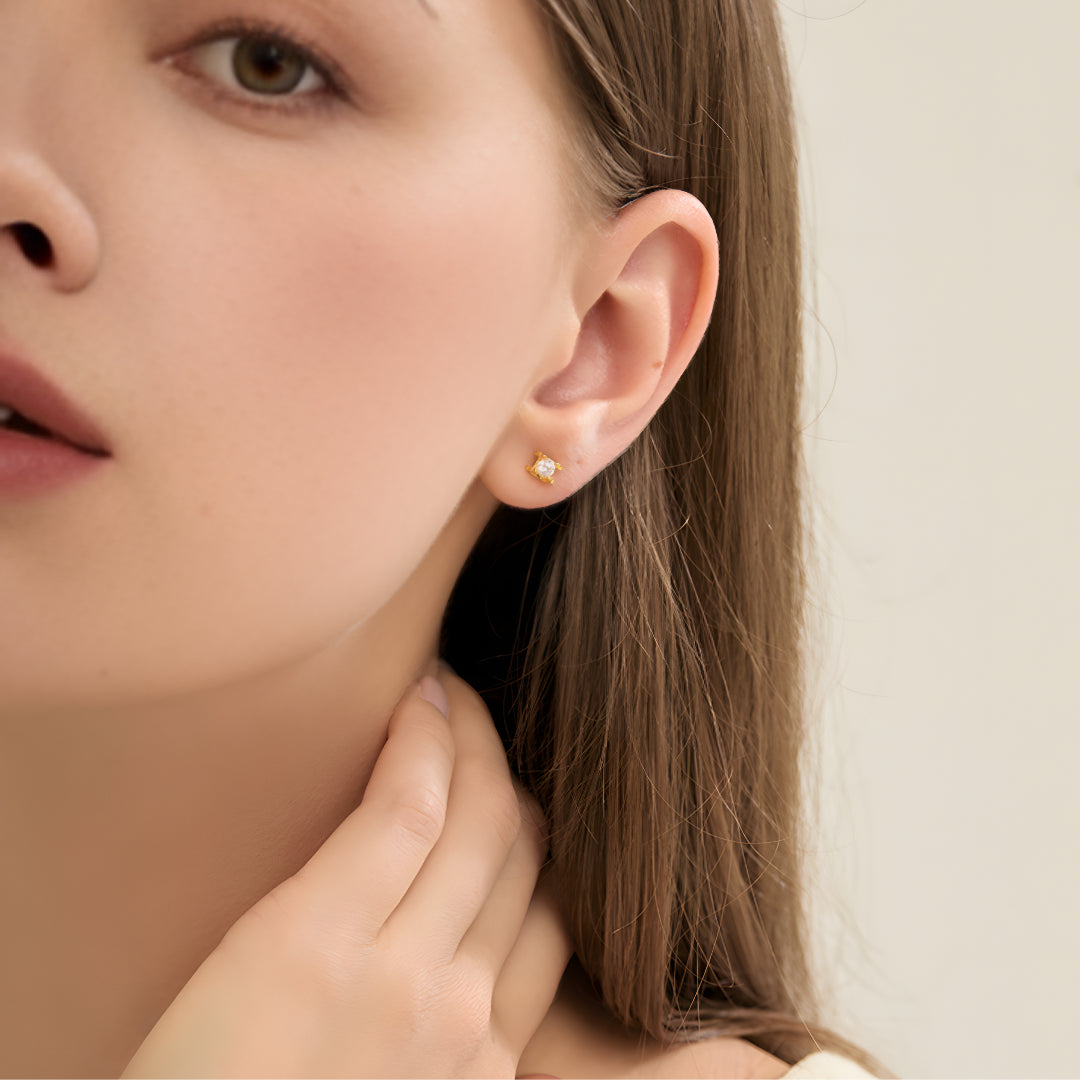 18k Real Gold Classic Stud Earrings