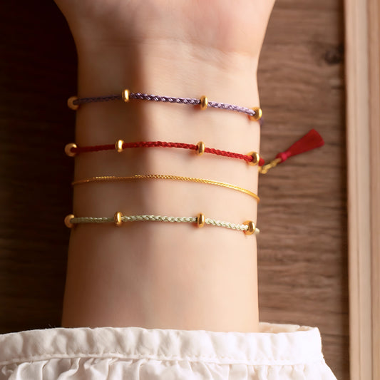 24k Pure 999 Gold Braided red Rope Gold Chain Double Dual Layer Bracelet