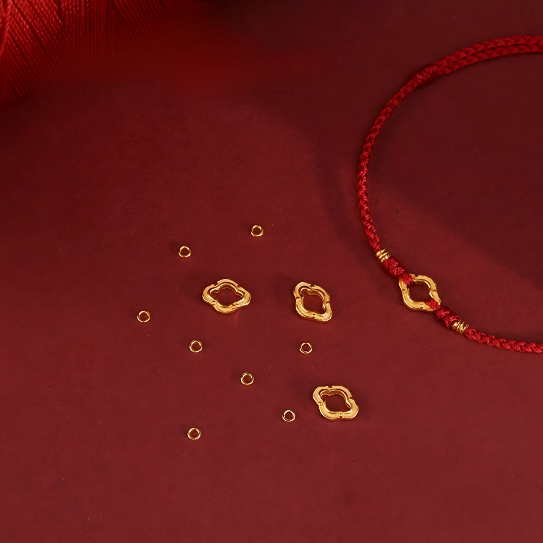 24k Solid 999 Gold Blessing Auspicious Cloud Pendant with Red String Braided Rope Bracelet for Good Luck