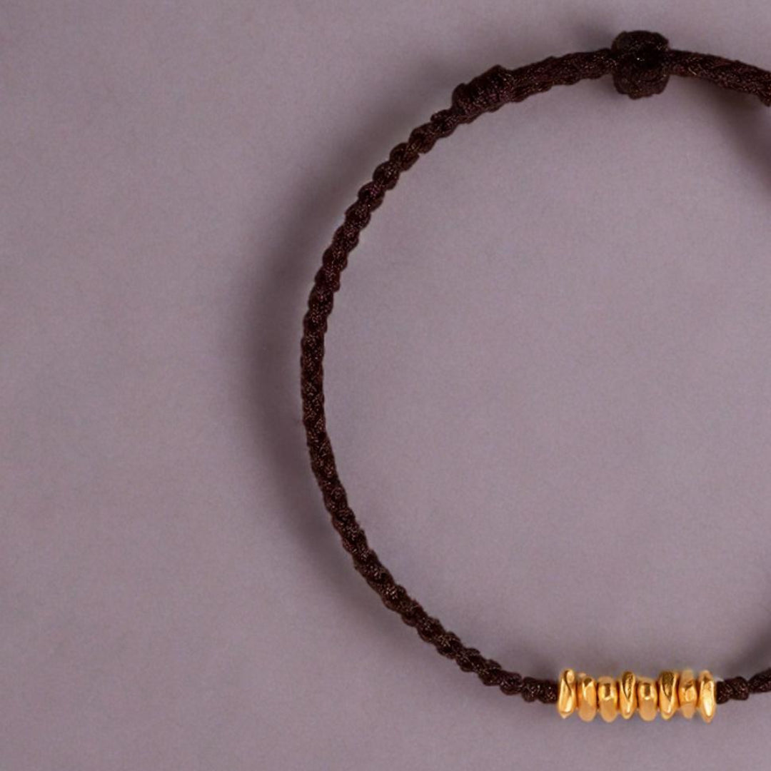 24k Pure 999 Gold Lucky Beads with Red Rope Bracelet