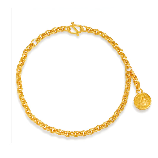 24K Pure Gold Handmade Chain and Link Bracelet with Peony Flower Charm - Gypsophila Co.