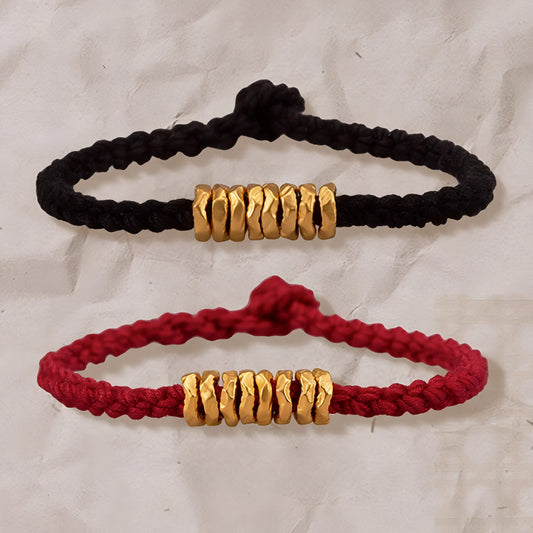 24k Pure 999 Gold Beads with Braided Rope Bracelet Great for Couple Gift