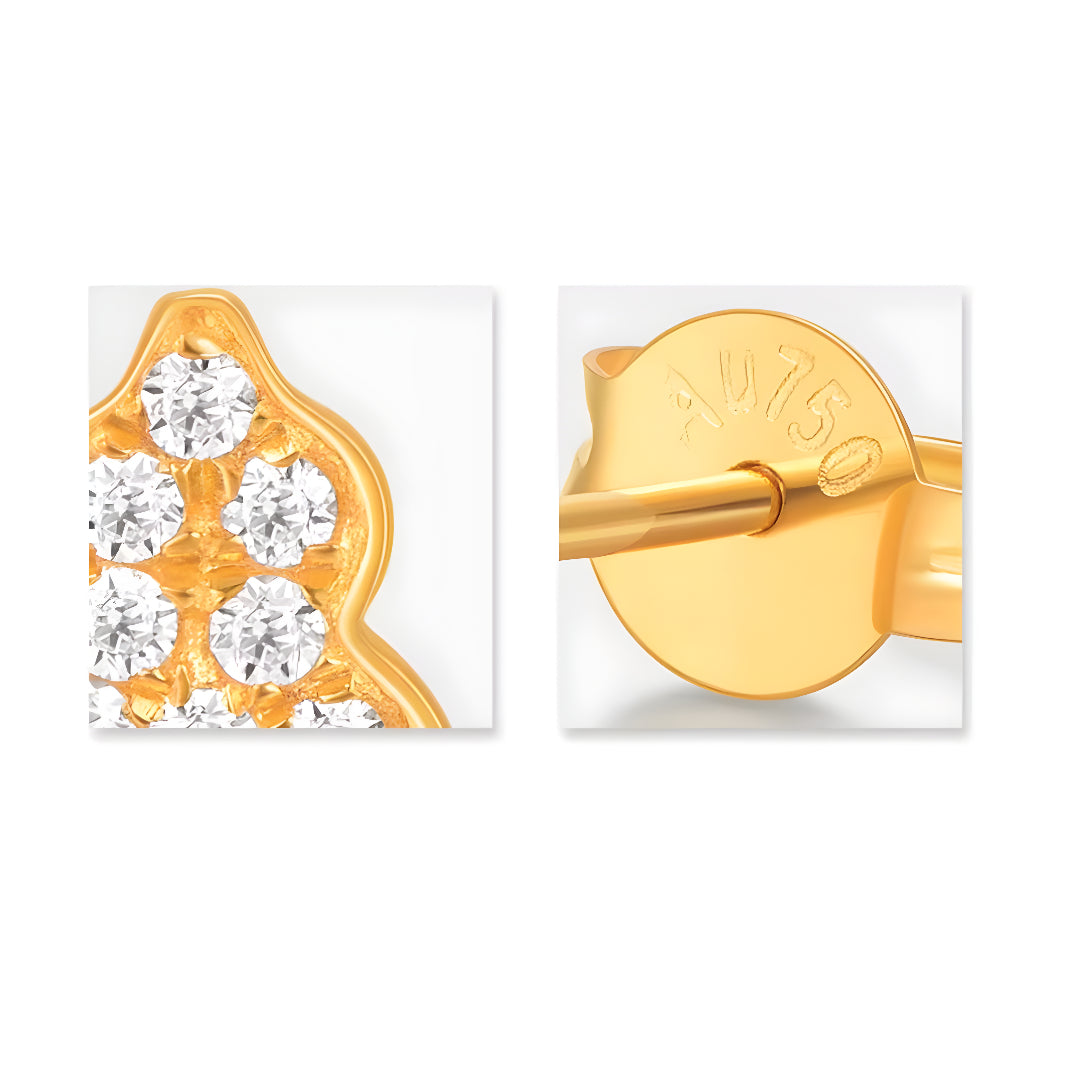 18k Real Gold Zircon shinning Gourd Stud Earrings