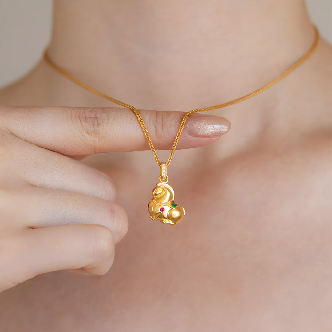 24k Solid Chinese Zodiac Tang Dynasty Style Year of Horse Pendant - Gypsophila Co.