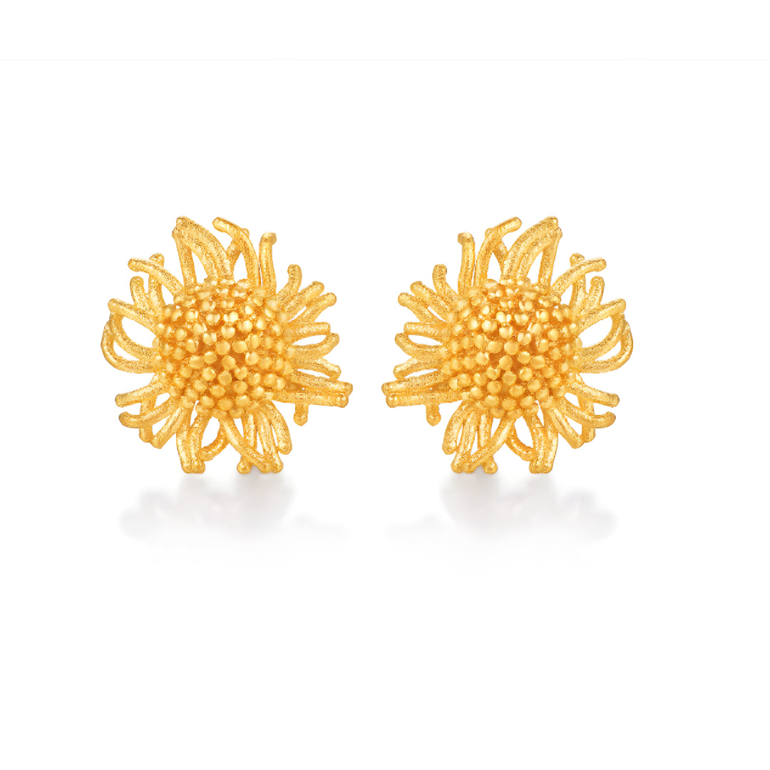 24K Real Gold Van Gogh Sunflower Stud Gold Earrings