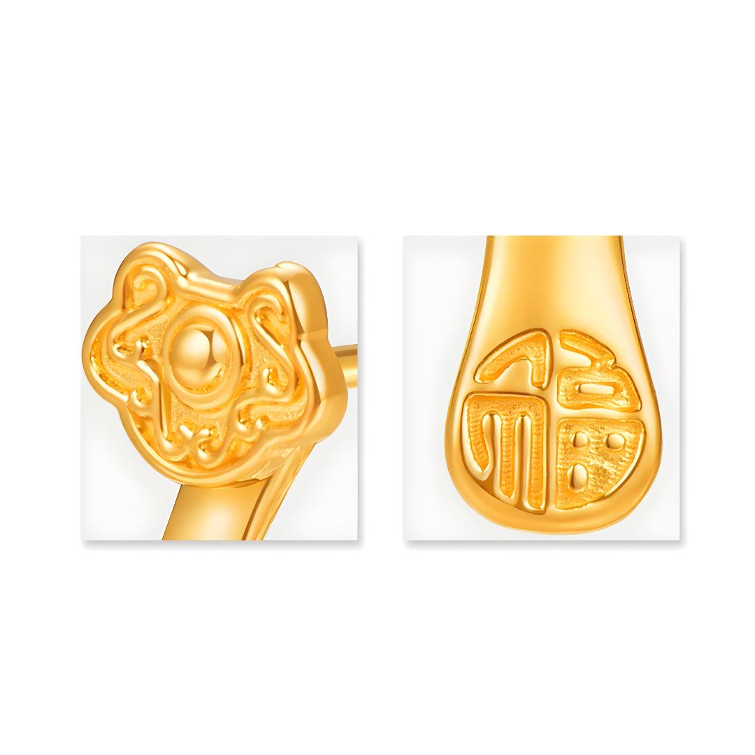 24K Real Gold 5G Gold Ruyi Blessing Good Luck Stud Earrings