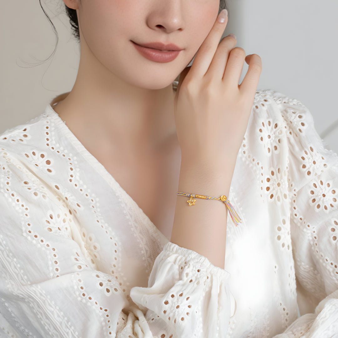 24k pure gold Little Lucky Star Charm with Braided Rope Bracelet - Gypsophila Co.