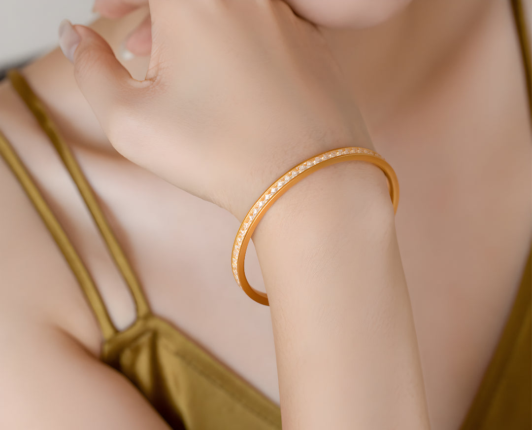 24K Pure Gold Sugar Cube Starry Sky Bangle Bracelet - Gypsophila Co.