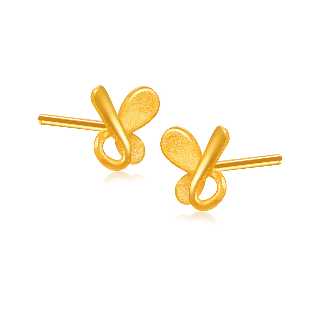 24k Real 999 Gold Butterfly Stud Earrings