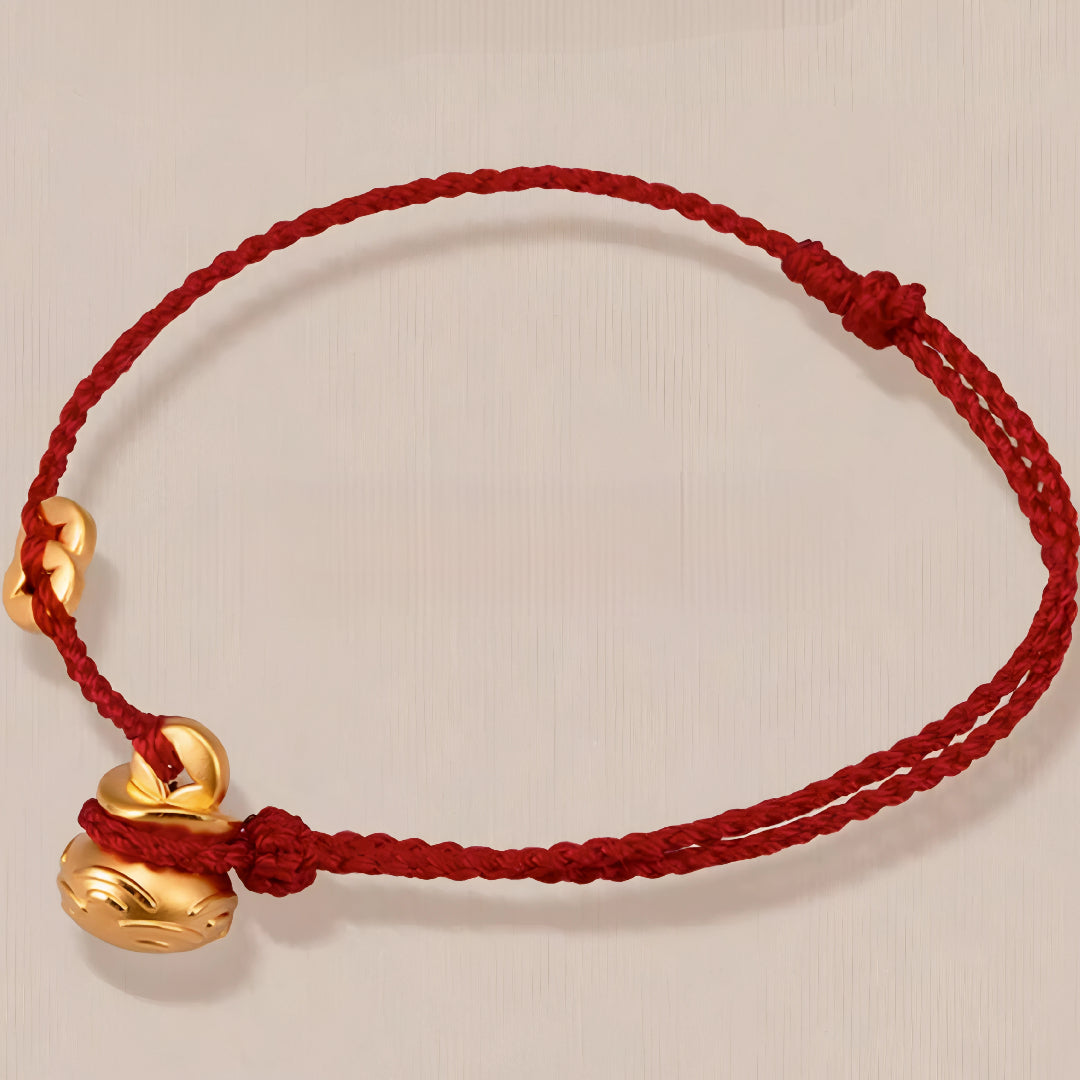 24k Pure 999 Gold Lucky Bag with Coin Red Rope Bracelet