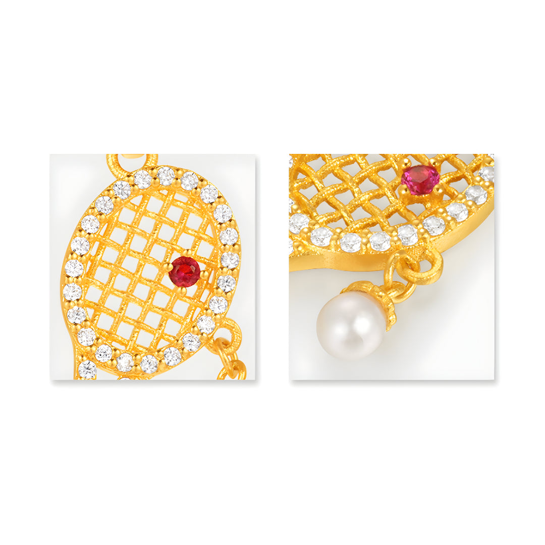 24K Pure Solid Gold Sports Tennis Racket Pendant Charm - Gypsophila Co.