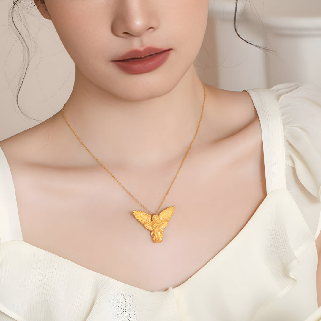 24K Real Gold Eternal Zircon Wing Angel Gold Pendant