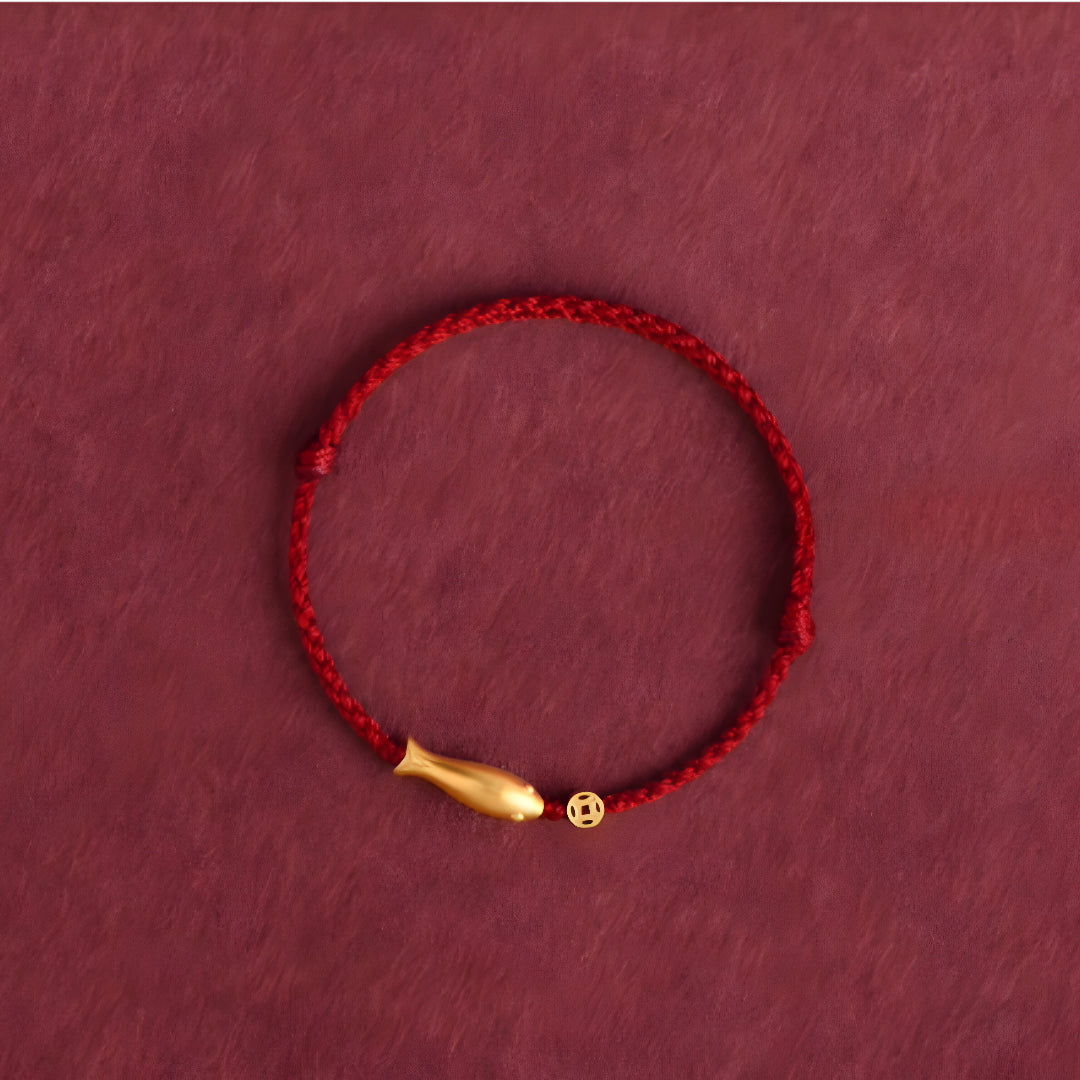 24k Solid 999 Gold Koi Carp Lucky Fish Red Rope Bracelet for Men and Women Braided Bracelet Bring Luck and Wealth